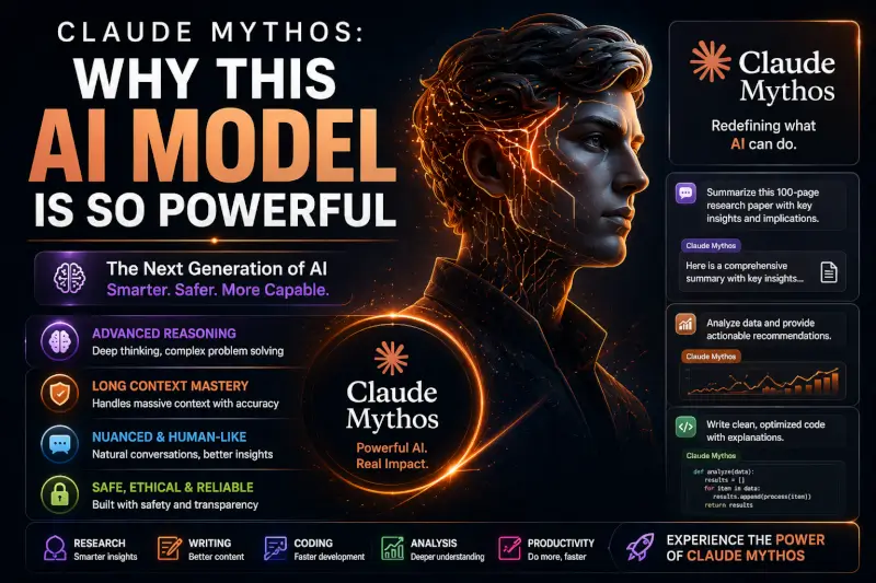 “Claude Mythos AI model featured image showing advanced reasoning, coding, research, and next-generation AI capabilities”