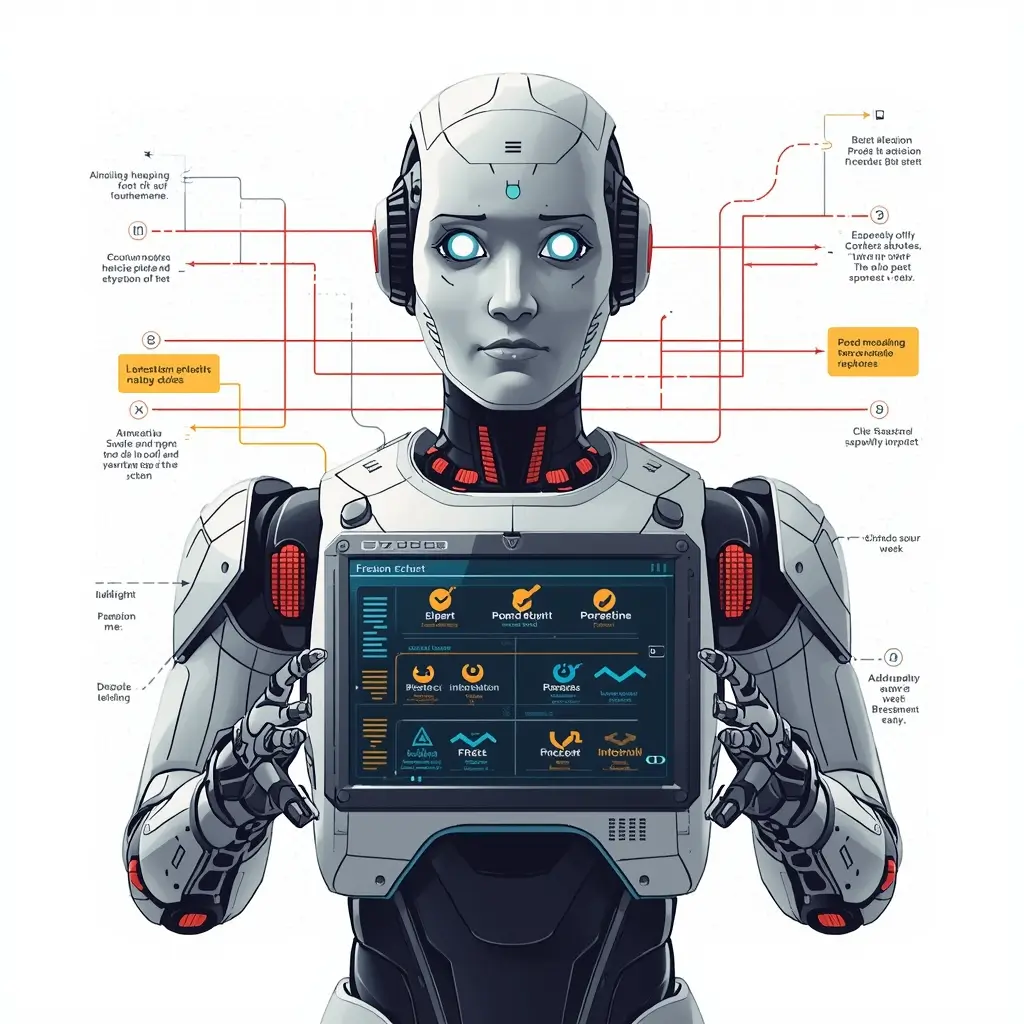 lucid-origin create a detailed illustration of a robot with a prominent flow chart integrated-2 6aa0d6df-6287-421e-9059-675a2e483d8b