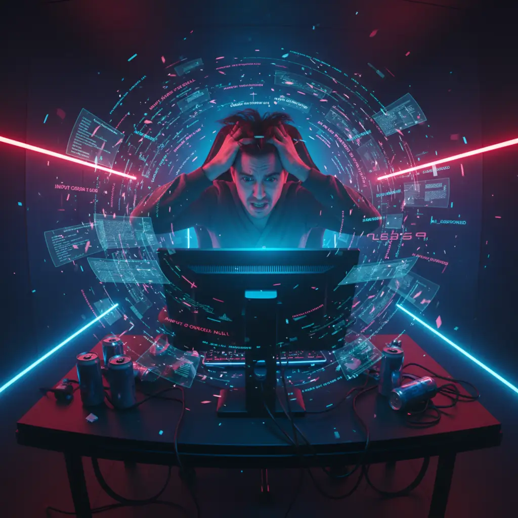 Untitled-20260413-093048-3450-2x Person overwhelmed by multiple AI screens and chaotic digital data in a futuristic setting how to use ai correctly