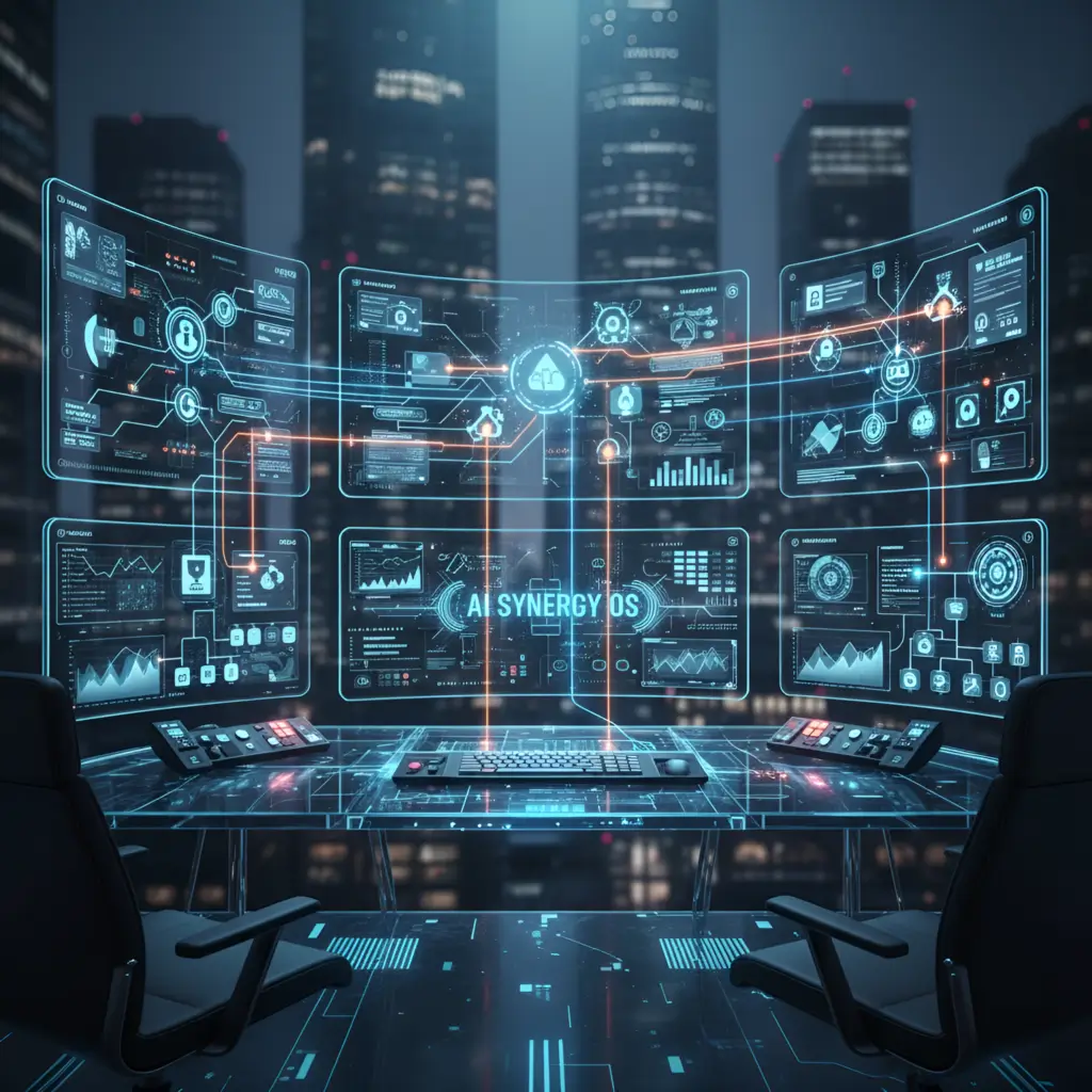 Untitled-20260413-093150-2258-2x Futuristic AI dashboard interface with multiple screens and data visualizations in a modern digital workspace