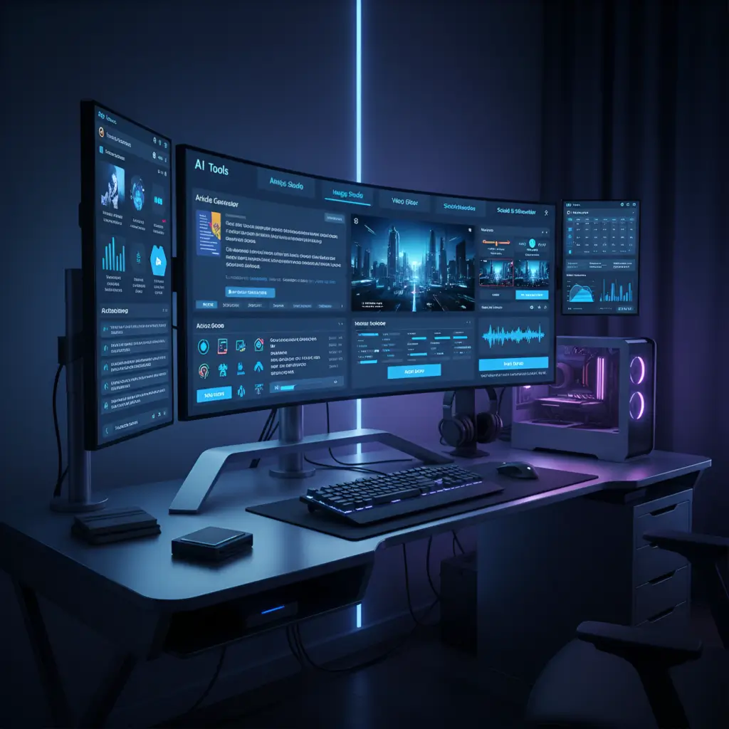 Untitled-20260414-121513-4262-2x Futuristic AI workspace with dual monitors displaying data dashboards and artificial intelligence tools in a modern setup