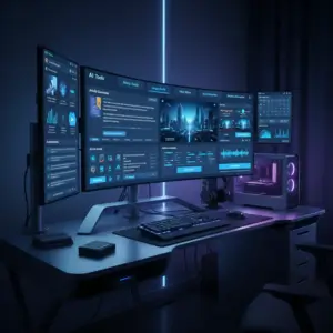 Untitled-20260414-121513-4262-2x Futuristic AI workspace with dual monitors displaying data dashboards and artificial intelligence tools in a modern setup