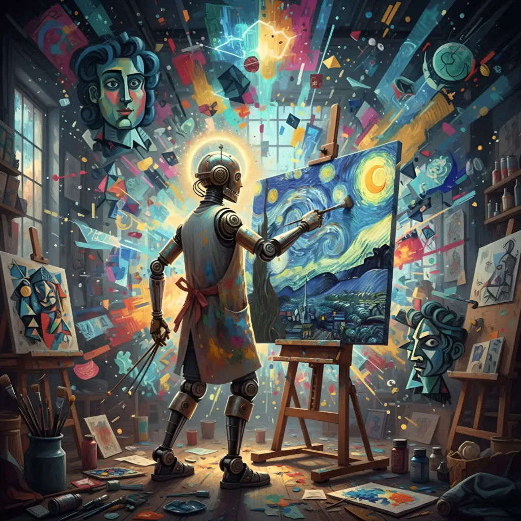 AI robot painting artwork representing best free AI tools in 2026