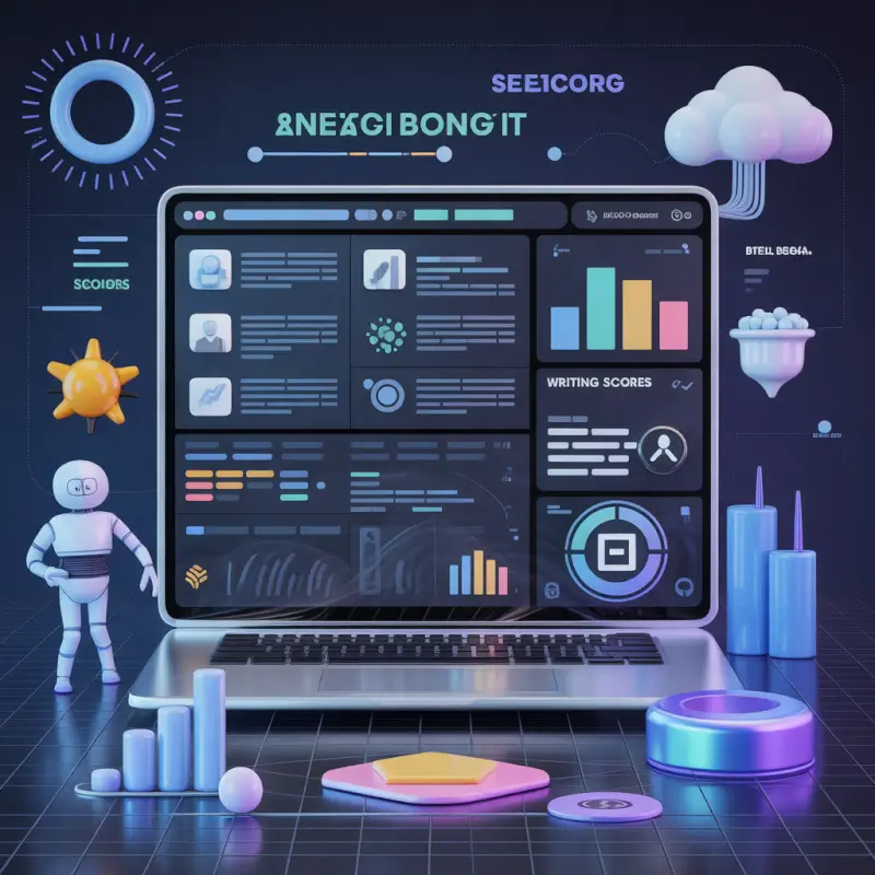 ideogram-v3.0 800x800 illustration of AI-generated blog content keyword research SEO scores an-3 futuristic AI blogging dashboard with SEO analytics charts and keyword research ai blog writing tools interface