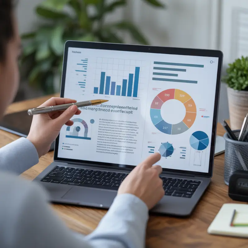 ideogram-v3.0 800x800 image of a blogger editing an AI-generated article with charts notes and-2 Person reviewing SEO charts and blog analytics on laptop
