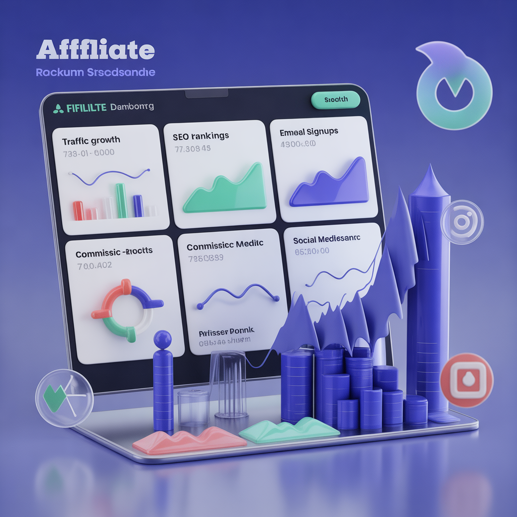 ideogram-v3.0 800x800 image of an affiliate dashboard showing traffic growth SEO rankings comm-1 Affiliate marketing dashboard showing traffic growth, SEO rankings, email signups, and commission tracking