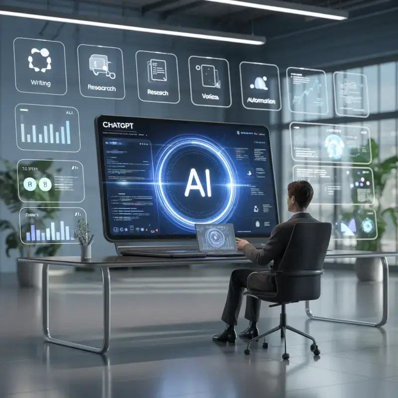 ideogram-v3.0 A futuristic workspace with a glowing AI assistant dashboard on a laptop scre-3 ChatGPT for blog writing and SEO Learning how to use ChatGPT for blog post outlines can make content creation much faster and easier