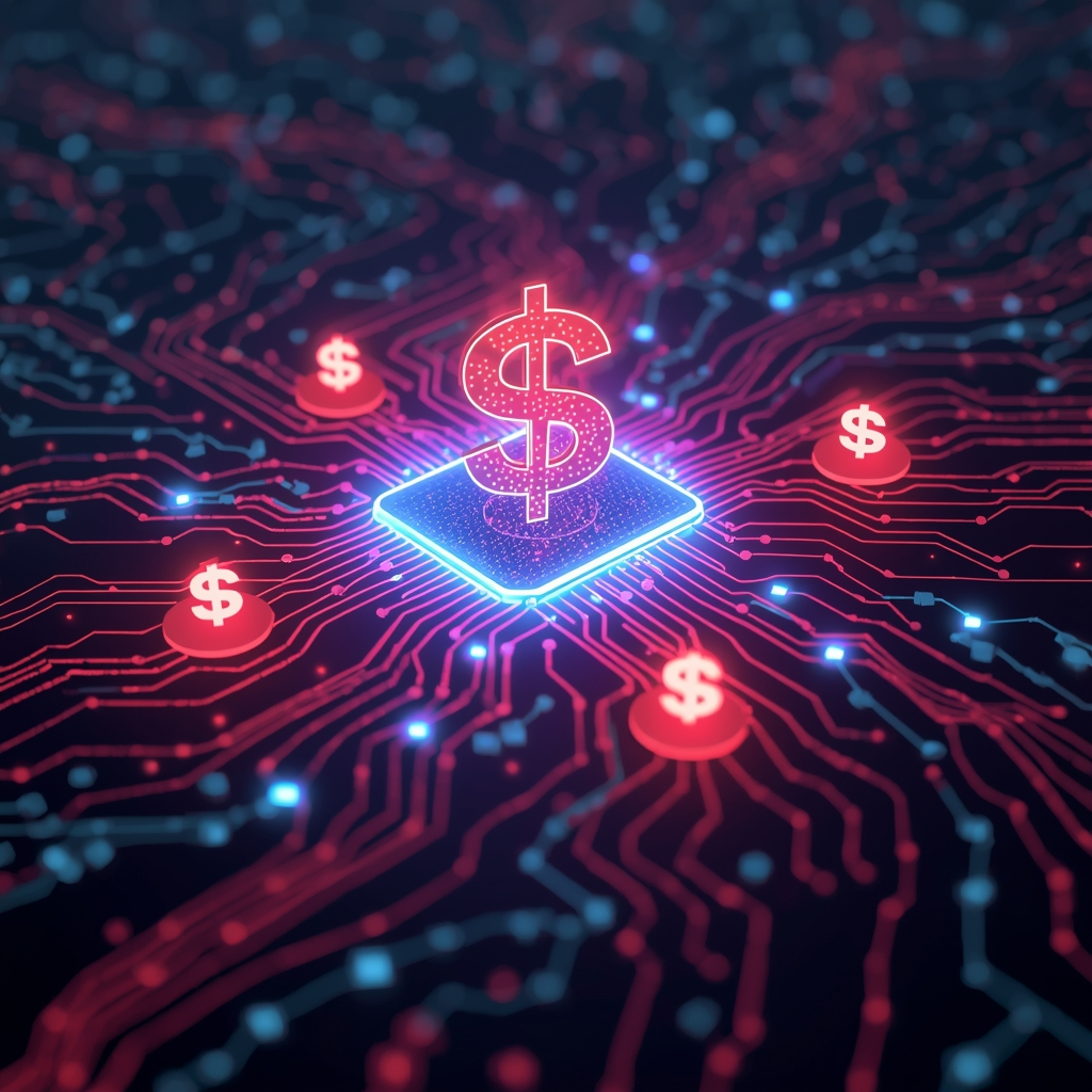 lucid-origin-abstract-visualization-of-AI-costs-glowing-dollar-symbols-merging-with-digital-c-0