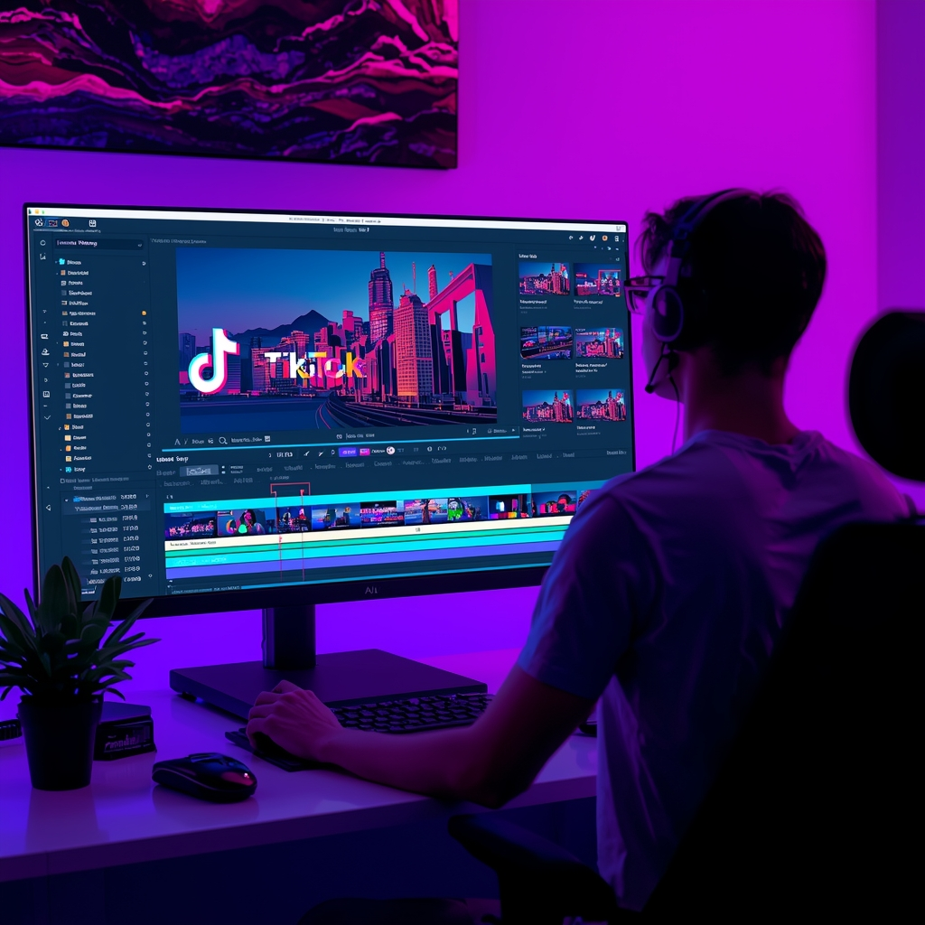Content creator editing TikTok videos with AI video editing software