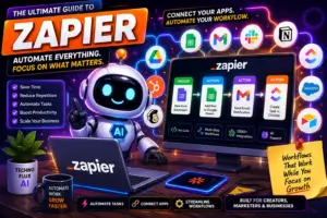 FluxBot building Zapier AI automation workflows with connected apps, task automation, dashboards, and creator productivity systems