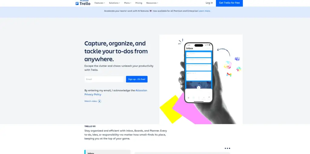 “Trello project management dashboard with Kanban workflow”