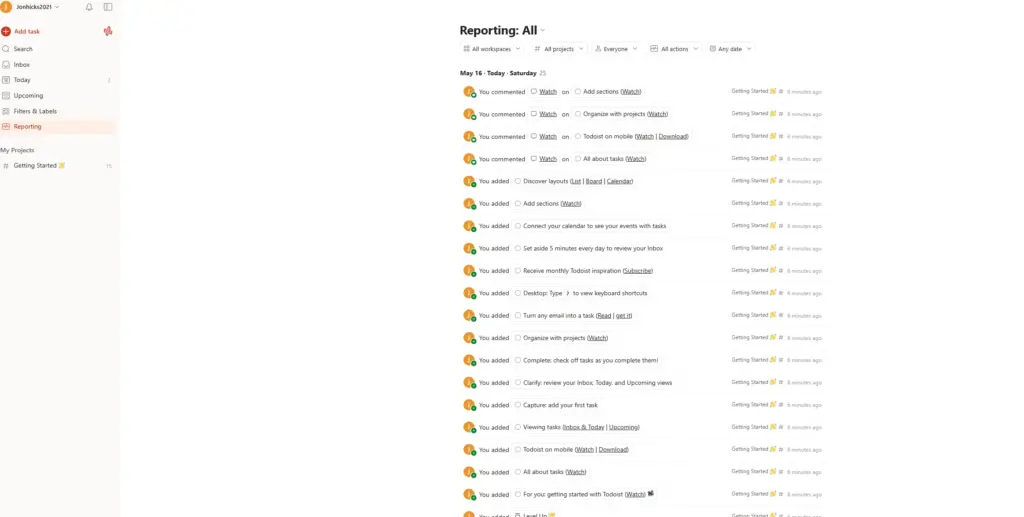 Todoist project management interface showing organized task lists, productivity workflows, project categories, and scheduling tools for task organization and team collaboration.