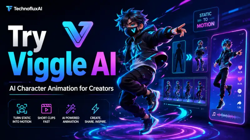 Futuristic AI character dancing with neon motion effects for a Viggle AI creator animation tutorial.