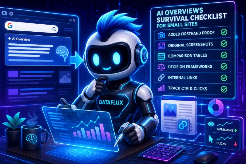 DataFlux reviewing an AI Overviews survival checklist for small website search visibility.