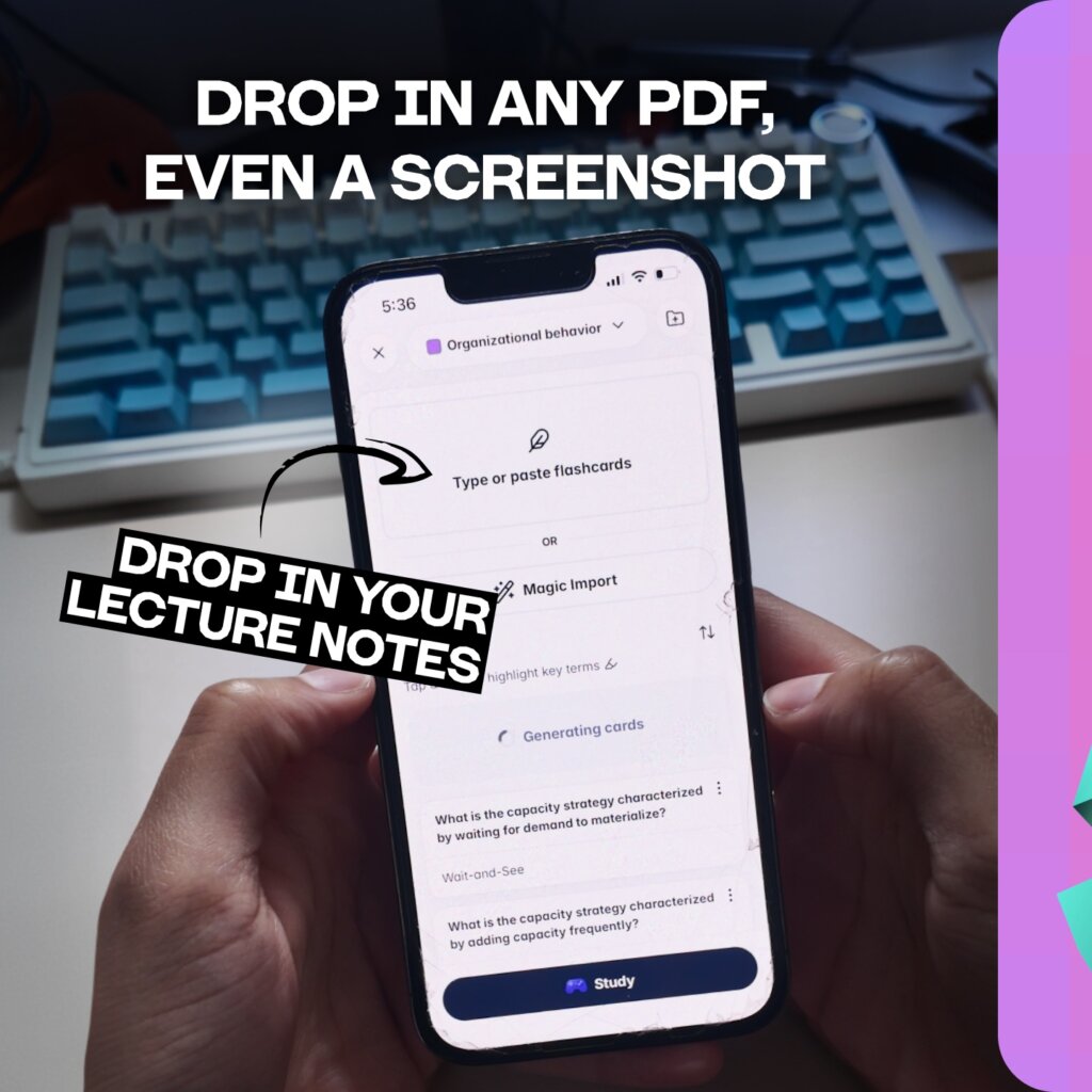Gizmo AI Magic Import turning a PDF or screenshot into study flashcards