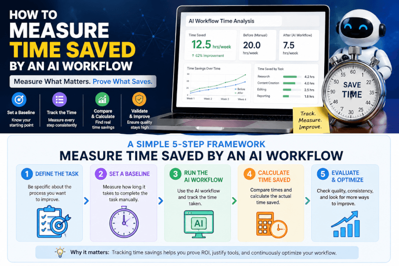 Before-and-after comparison showing how an AI workflow reduces task completion time from hours to minutes.