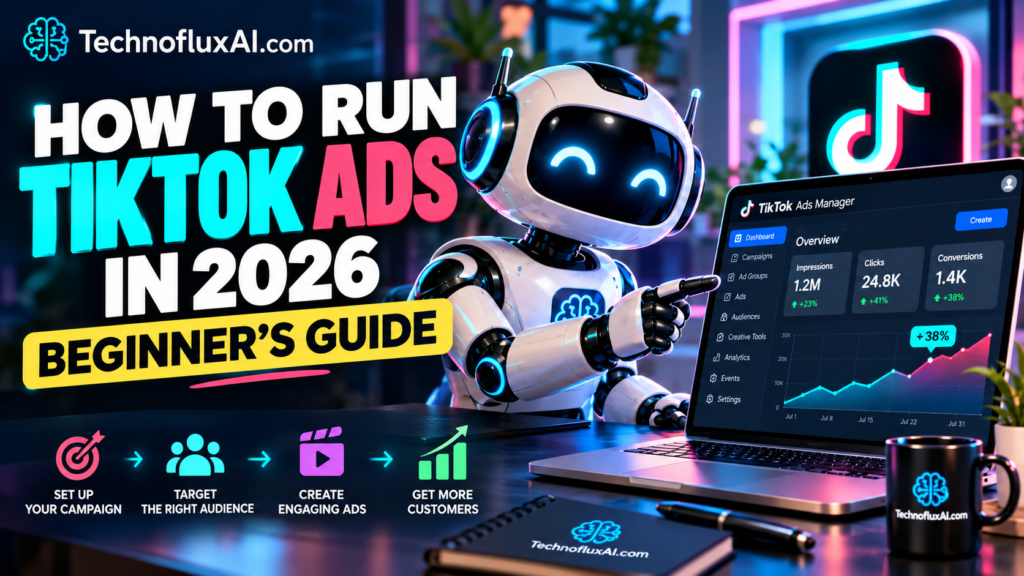 TikTok Ads Manager beginner guide showing campaign setup, targeting, ad creation, and results